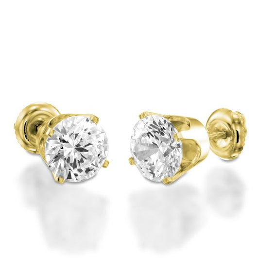 Classic Round Cut Diamond Earrings in Yellow Gold Swarovski 1.00ct (2.00cttw)
