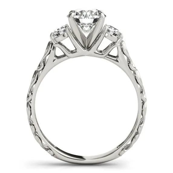 Filigree 3 Stone 14k White Gold Heart Engagement Ring