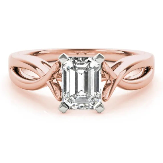 Twisted Vine Rose Gold Emerald Cut Engagement Ring