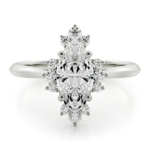 Pirouette Halo White Gold Marquise Cut Engagement Ring