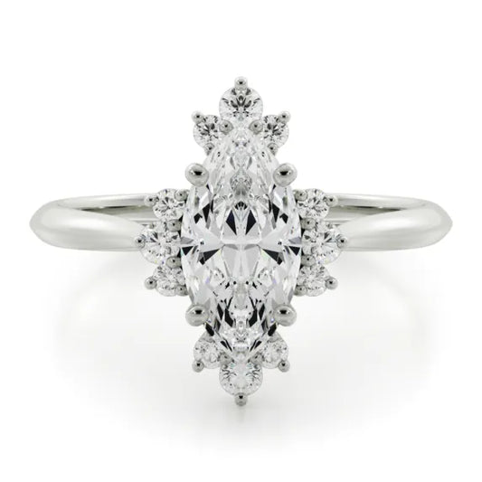 Pirouette Halo White Gold Marquise Cut Engagement Ring